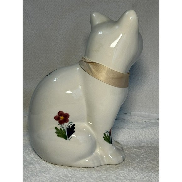 Vintage 1974 Elpa Al Cobaca Portugal Blue Eyed White Cat Figurine w/flowers VGUC - Picture 4 of 12